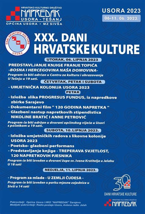 Najava Jubilarni Xxx Dani Hrvatske Kulture U Usori Hkd Napredak