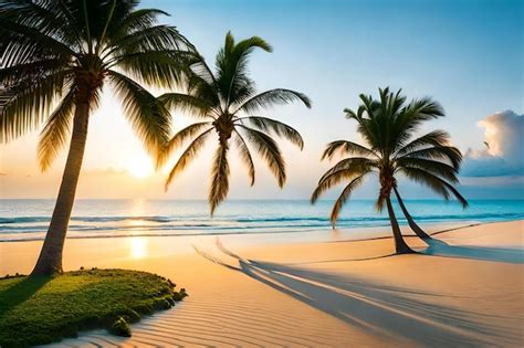 Premium Photo | Palm trees on a beach at sunset