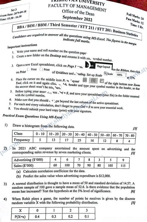 Business Statistics Practical Old Question Paper BIM BBA BBM