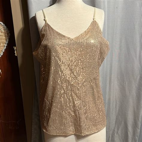 Beautiful Nude Gold Spaghetti Strap Blouse Gem