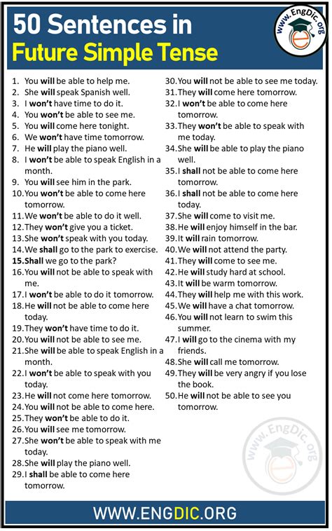 50 Example Of Future Simple Tense Sentences Engdic