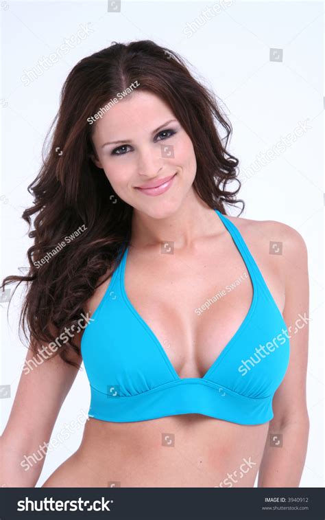 Beautiful Brunette Bikini Model On White Stock Photo Edit Now