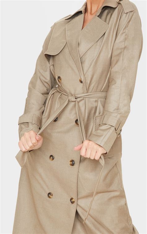 Stone Woven Oversized Trench Coat Prettylittlething Ca