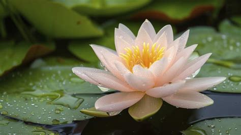 In The Rain A Water Lily Showcases Beautiful Peach Fuzz Color Tones