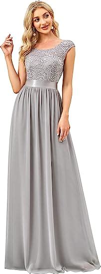 Ever Pretty Damen Rundhalsausschnitt Kurze Ärmel Elegant A Linie Empire Spitze Chiffon Bodenlang