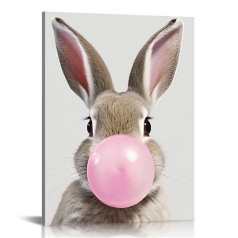 Gotuvs Sylvie Bubblegum Bunny Framed Canvas Wall Art Whimsical Baby