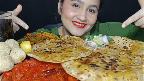 Uncut Mukbang‼️😋🤤eating Aloo Ke Parathetamatar Ki Chutney🌶️🌶️gajar Ka