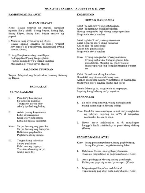 mga awit sa misa august