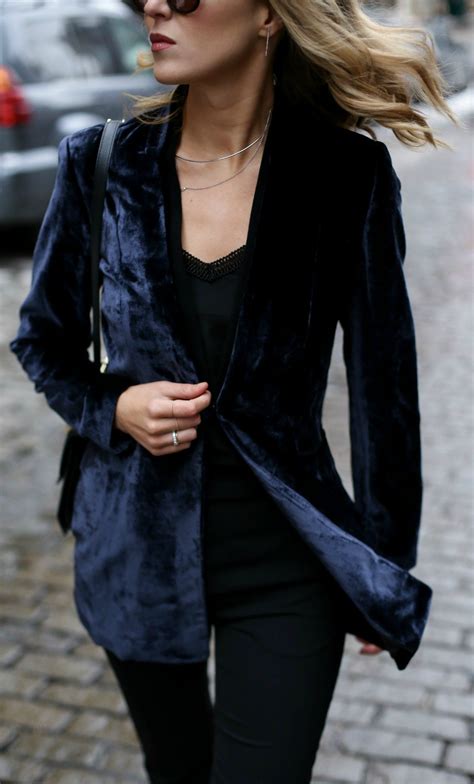 Navy Blue Velvet Blazer With Black Trim Black Embellished Silk