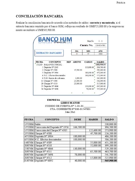 Práctica Sobre La Conciliación Bancaria Pdf