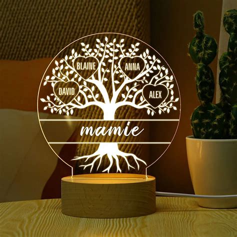 Ma Mamie Maman Lampe De Chevet Arbre De Vie Led Lumi Res Pr Noms