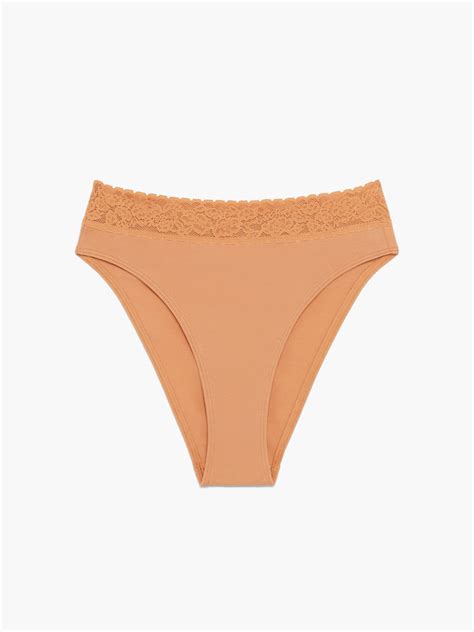 Cotton Essentials Lace Trim High Leg Bikini Panty In Nude Orange