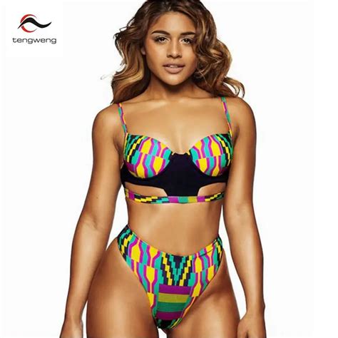 Tengweng New African Print Two Piece Bathing Suits Push Up Bikini