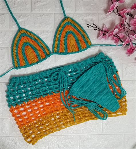 Piece Crochet Bikini Coverup Skirt Etsy