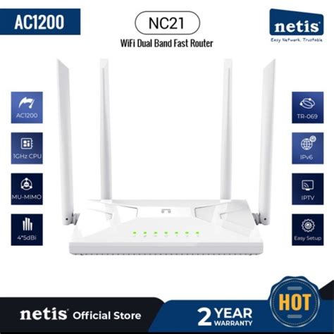 Jual Netis Ac1200 Wireless Dual Band Router Nc21 W 4 Antennas Shopee Indonesia