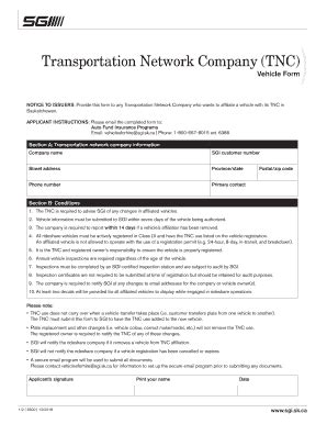 Fillable Online SGI Transportation Network Company Vehicle Form SGI