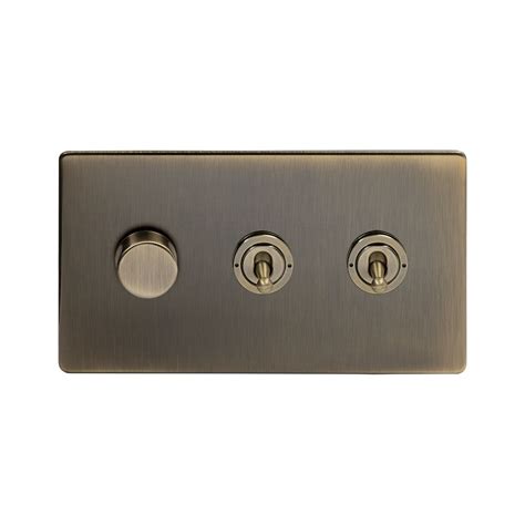 Soho Lighting Antique Brass 3 Gang Switch With 1 Dimmer 1x150W LED