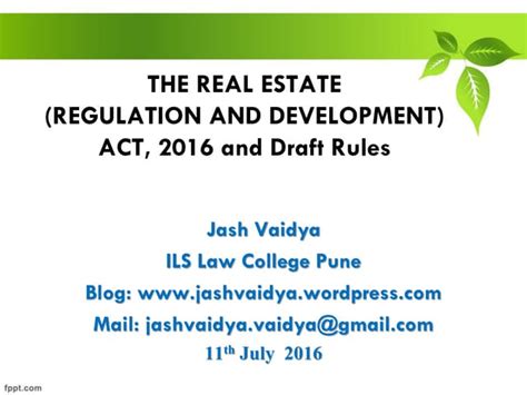 The Real Estate Regulation And Development Act 2016 And Its Draft Rules Ppt