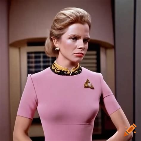 Cosplay Of Female Captain Kirk In Pink Sheath Dress On Craiyon