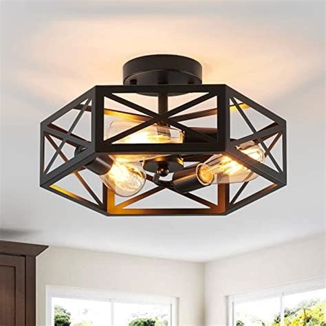 Xsdetu Semi Flush Mount Ceiling Light Fixture Modern Farmhouse 3 Light Black Ceiling Light