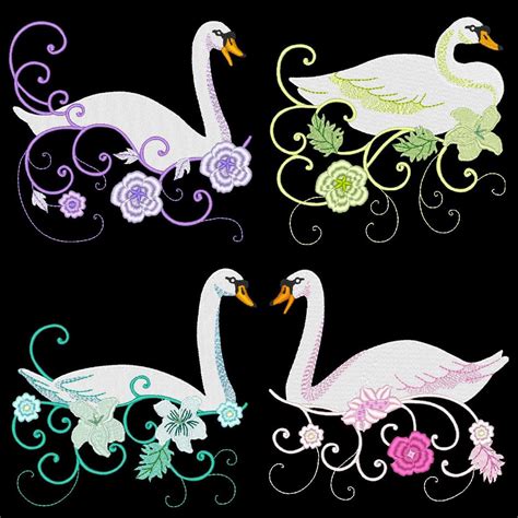 Majestic Swans 6inch 10 Machine Embroidery Designs Instant Download 6x6