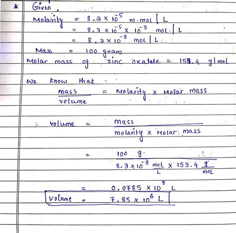 Solved Calculate The Volume In Liters Of A X Mmol L Zinc