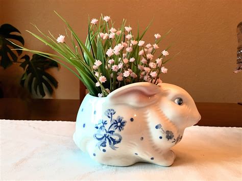Vintage Bunny Rabbit Ceramic Planter | Hand Painted Made in Brazil