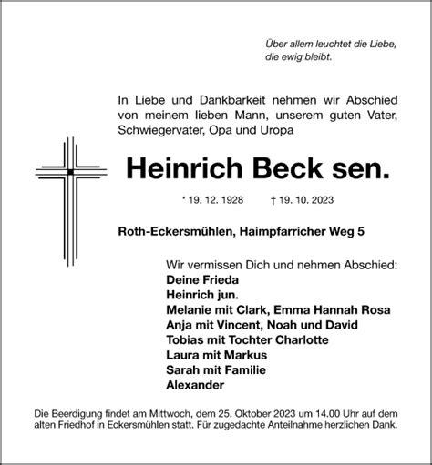 Traueranzeigen Von Heinrich Beck Trauer Nn De