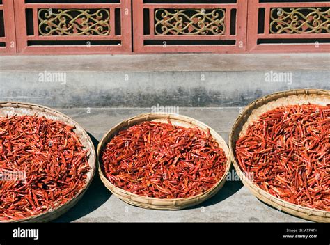 China Red Hot Chili Drying In The Sun Dali Ancient City Yunnan Province Stock Photo Alamy
