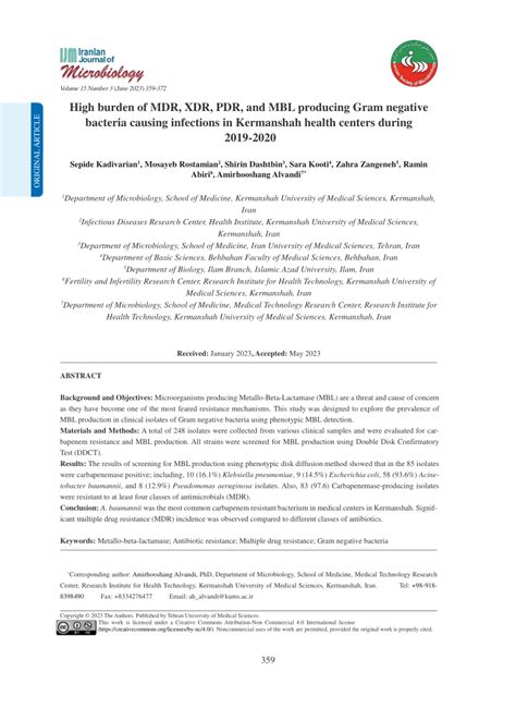 PDF High Burden Of MDR XDR PDR And MBL Producing Gram Negative