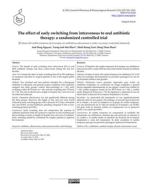 Pdf The Effect Of Early Switching From Intravenous To Oral Antibiotic