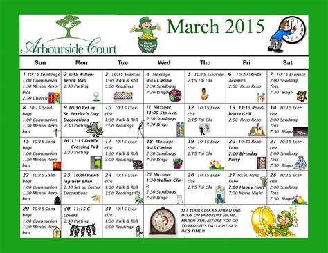 March Activity Calendar For Nursing Home - Abbye Annissa