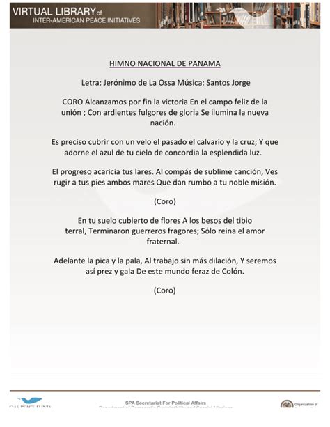 HIMNO NACIONAL DE PANAMA Letra: Jerónimo de La Ossa