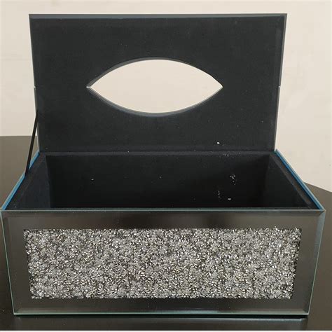 Crush Crystal Mirrored Diamante Rectangular Tissue Box Cover