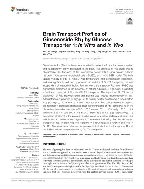 Pdf Brain Transport Profiles Of Ginsenoside Rb By Glucose