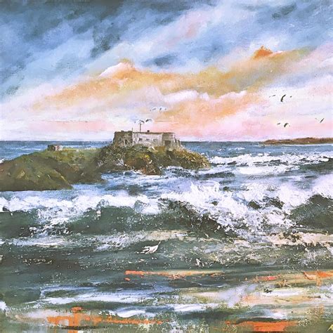 castle beach tenby print signed  framed dinbych  pysgod
