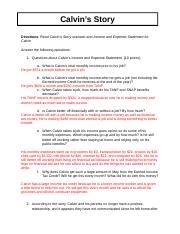 Calvins Story Reflection Answer Key