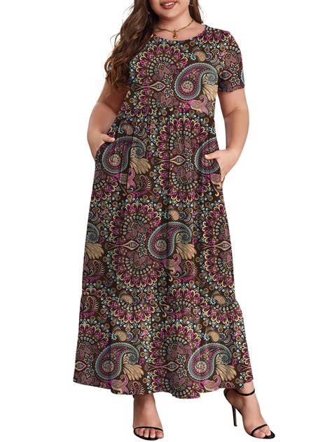 Mengpipi Plus Size Women S Casual Short Sleeve Maxi Dress With Pockets