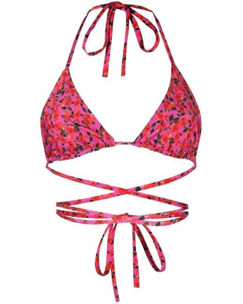 Magda Butrym Kapiel Floral Halterneck Bikini Top In Red Lyst