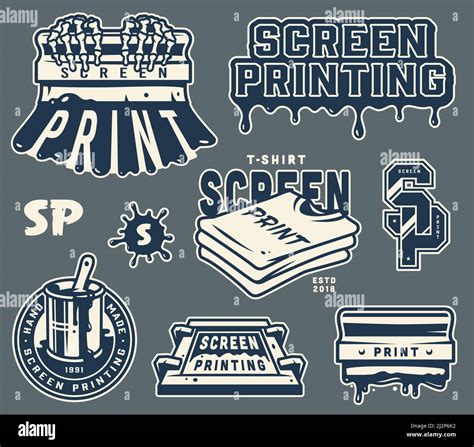 Screen Printing Elements Collection With Industrial Squeegee Shirts