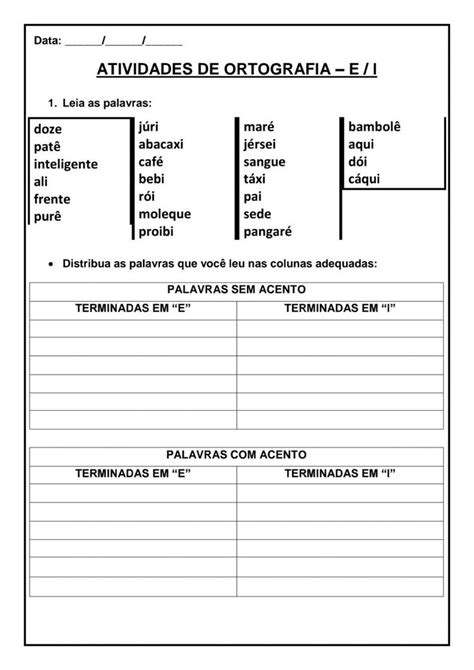 Palavras Terminadas Em I - Atividade Palavras Terminadas Em EE E I | Atividades de ortografia ...