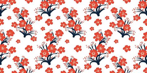 Premium Vector Seamless Pattern Of Cherry Tree Flowers In Japanese