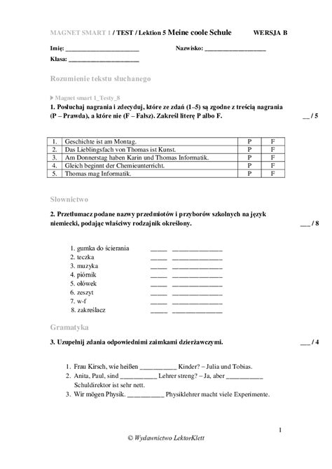 Test Z Niemieckiego Klasa 4 Wir Smart Margaret Wiegel