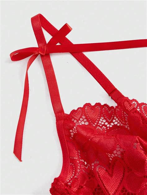 ROMWE Kawaii Lace Sexy Lingerie Set With Strappy Details And Sheer