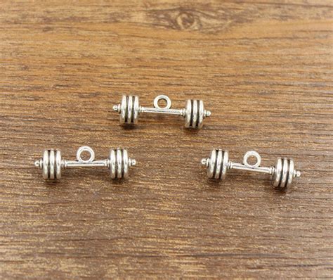 10pcs Barbell Charms Antique Silver Tone 3d Charm 8x25mm Etsy