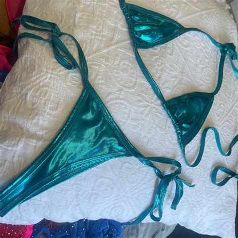 Yandy Metallic Dancer Bikini Turquoise Depop