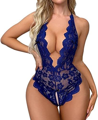 KOEMCY Lingerie Sexy Femme Body et Combinaison Dos Nu en Dentelle Décolleté en V Sexy Teddy