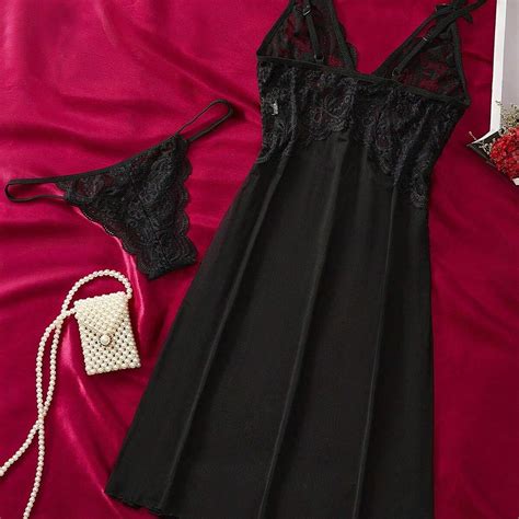 1 Ensemble De Lingerie Sexy Pour Femme Nuisette À Bretelles En Dentelle Ensemble De Pyjama À