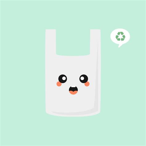 Plastic Bag Cartoon Character Vector Stickers Ecologic Sticker With