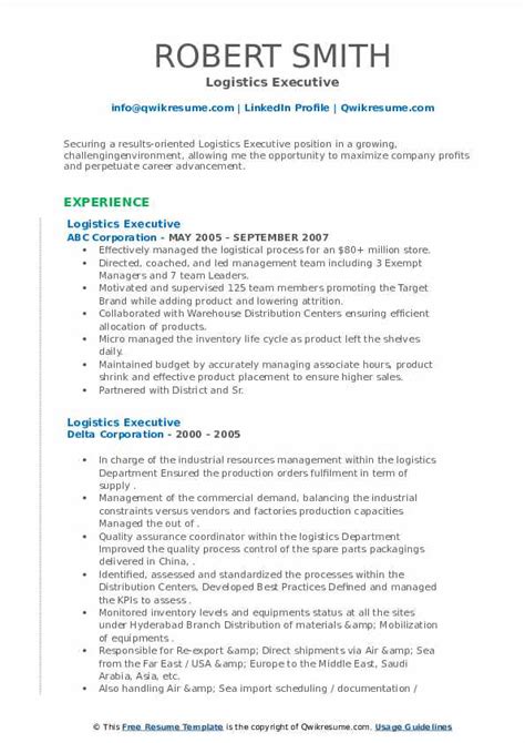 Logistics Executive Resume Samples Qwikresume